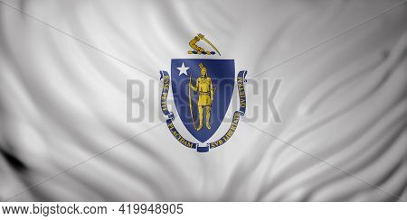3d Rendering Of A Detailed Massachusetts Usa State Flag