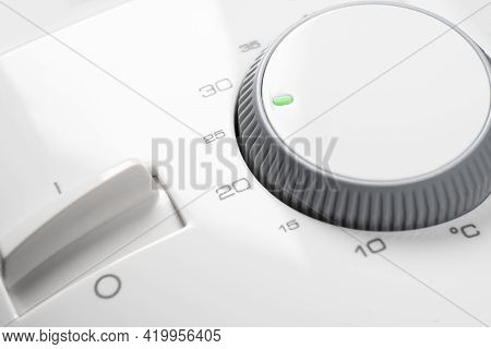 Digital Climate Thermostat Control. White Thermostat Isolated On White Background. Thermostat Climat