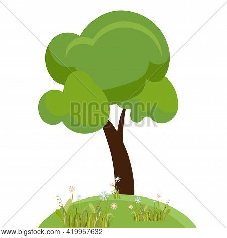 Tree On Hill Flower Art Design Stock Vector Illustration For Web, For Print, For Fabric Print