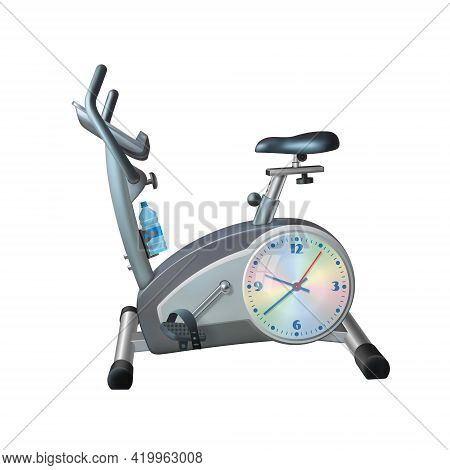 Exercise Bike Style Table Clock. Decorative. 3d Render. Vector Illustration. Isolated Background.