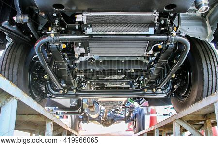 Bottom View Of A Large 4-wheel Pickup Truck.