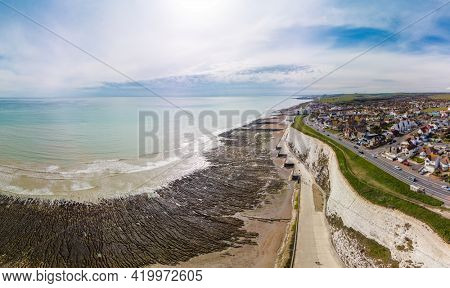 Areal drone panoramic view of the Saltdean and Rottingdean Beach, Brighton
