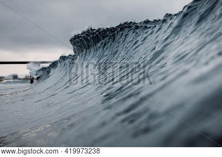 Surfing Wave In Pacific Ocean. Ideal Waves For Surfing And Pier