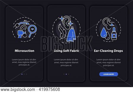 Ear Hygienic Measures Onboarding Mobile App Page Screen With Concepts. Soft Material, Suction Walkth