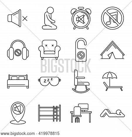 Summer Quiet Spaces Icons Set. Outline Set Of Summer Quiet Spaces Vector Icons For Web Design Isolat