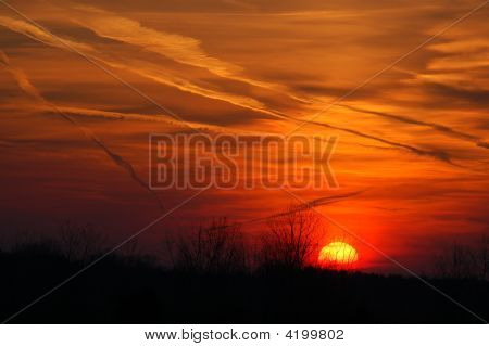 蒸気のたなびき夕暮れ