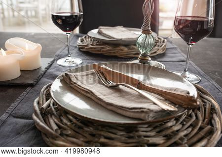 Romantic Set Table For A Tasty Meal. Life Style Background For Gastronomie And Restaurant With Short