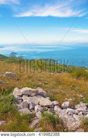 National Park Lake Skadar.  Montenegro. Coast Of Skadar Lake With Small Islets, Beautiful Summer Lan