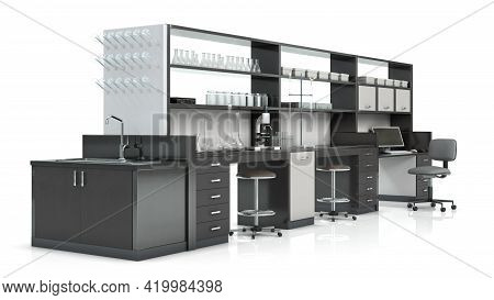 Laboratory Furniture Isolated On The White Background. 3d Illustration