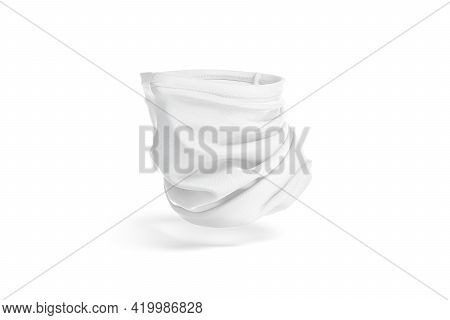 Blank White Neck Gaiter Mockup, Half-turned View, No Gravity, 3d Rendering. Empty Protective Windpro