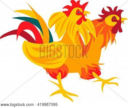 Yellow Red Agressive Cock With Two Heads