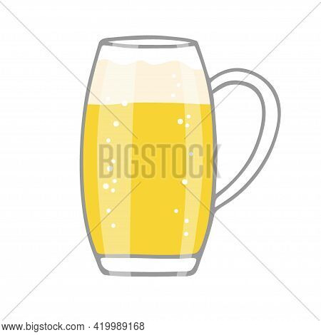 Beer Mug Isolated On White Background. Beer In Glass Mug With Foam And Bubbles. Oktoberfest Backgrou