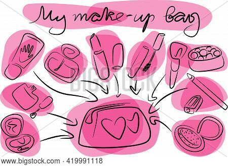 My Make-up Bag Outline Sketch Decorative Cosmetics Cream Perfume Lipstick Mascara Blush Eyeliner Nai