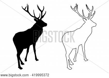 Red Deer (cervus Elaphus) Black Silhouette, Stag Or Hart,