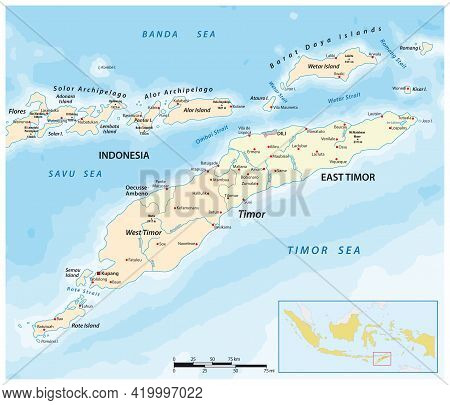 Map Of Timor Island, East Timor And Indonesia