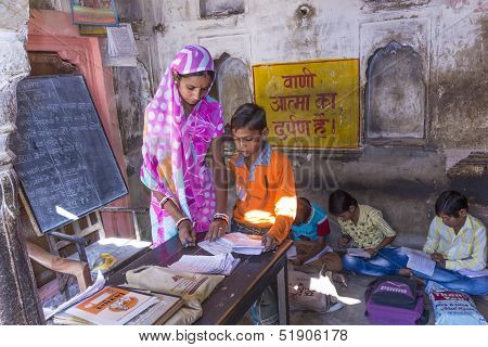 Children Study In Village's School  In Mandawa, India.