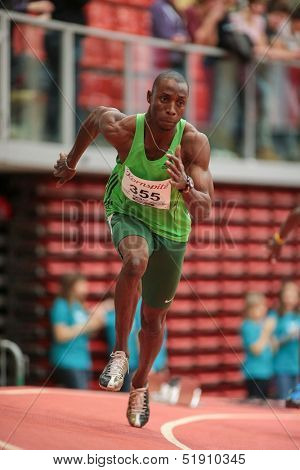 LINZ, AUSTRIA - JANUARY 31 Tobi Ogunmola (#355 Nigeria) competes in the men's 200m event on January 31, 2013 in Linz, Austria.