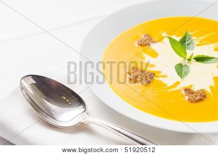 Pumpkin Soup On Served Table