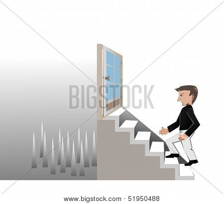 The Man Walk On Stair