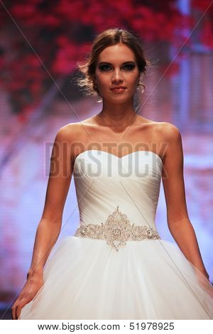 ZAGREB, CROATIA - OCTOBER 04: Fashion model wears dress made by Kontesa Nera on 'Wedding days' show, October 04, 2013 in Zagreb, Croatia.