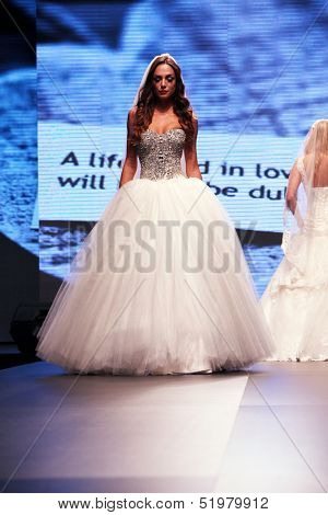 ZAGREB, CROATIA - OCTOBER 04: Fashion model wears dress made by Kontesa Nera on 'Wedding days' show, October 04, 2013 in Zagreb, Croatia.
