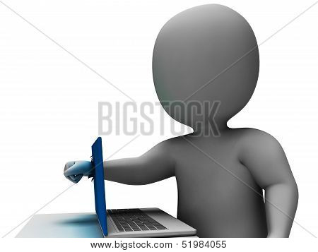 Punching Computer Showing Anger And Stress