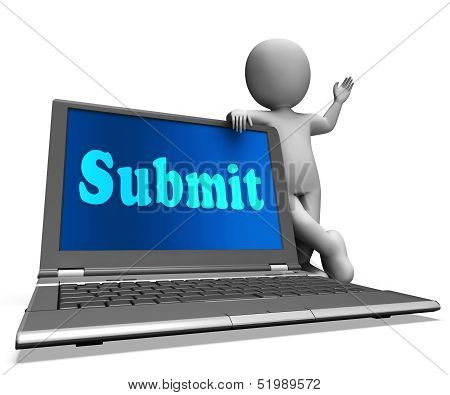 Submit Laptop Shows Submitting Submissions Or Applications