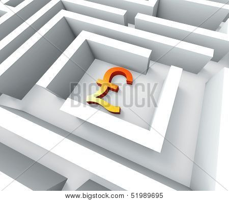 Gbp Currency In Maze Shows Finding Pounds