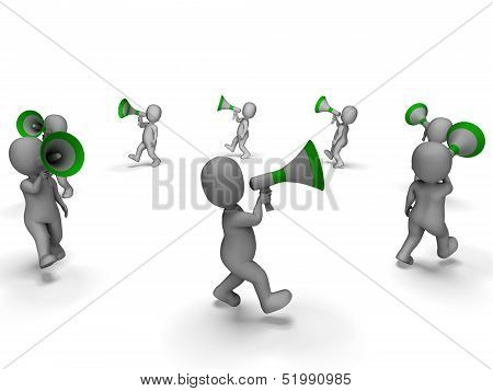 Characters With Loud Hailers Shows Announcing Information Or Shouting