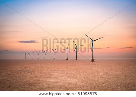 Offshore Wind Farm At Dusk