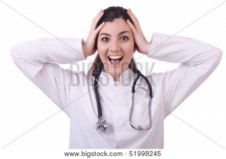 Woman doctor isolated on white