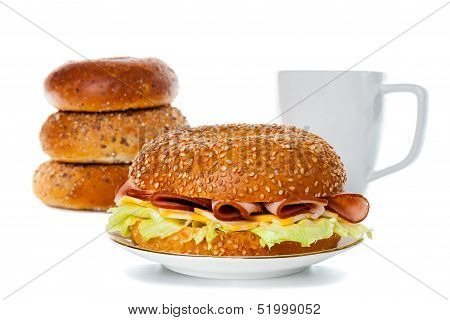 Ham and Cheese Bagel Sandwich Breakfast
