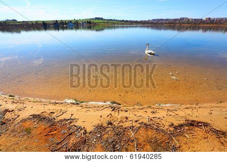 Pure water in The Bolevak Lake ( Bolevecky rybnik ). Famous destination in Pilsen city. Czech Republic, Europe.