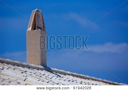 Binibequer Vell in Menorca White roof chimney Sant Lluis at Balearic Islands