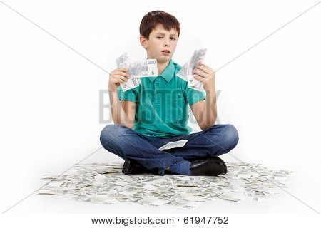 Boy Sitting On Money
