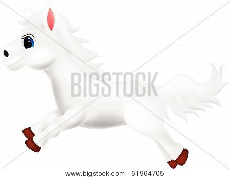 Cute white pony horse cartoon running