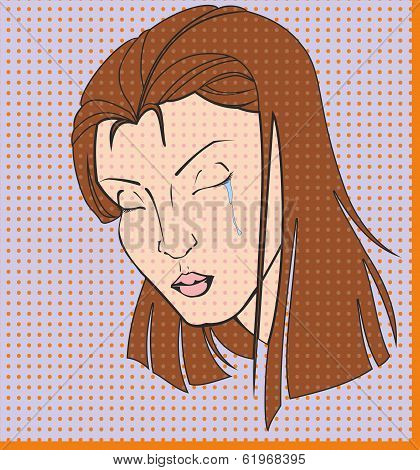 Illustration Of A Crying Woman In A Pop Art Comic Style