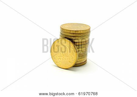 Russian Coin Stack Isolated On White