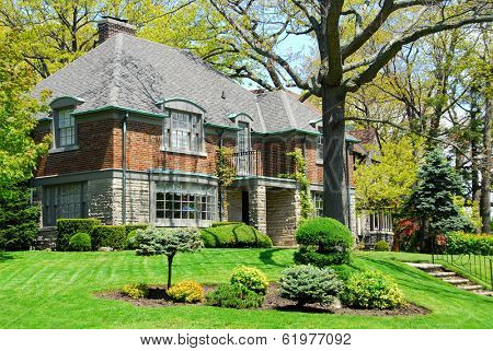 Luxury two-storey house with beautiful landscaping