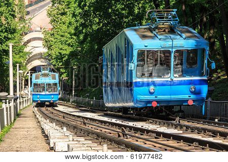 Funicular Trains Moving On The Hill