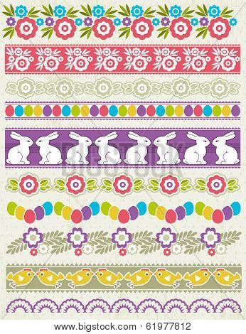 Set Of Lace Paper With Flowers And Easter Eggs, Vector