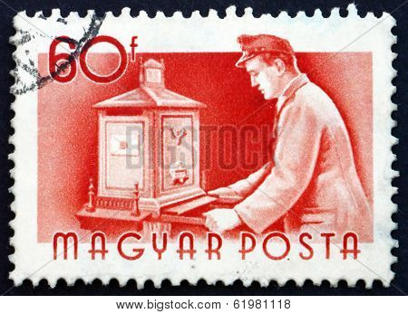 Postage Stamp Hungary 1955 Postman Emptying Mail Box