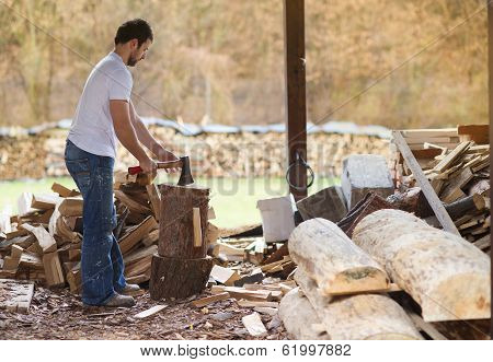 man chopping wood