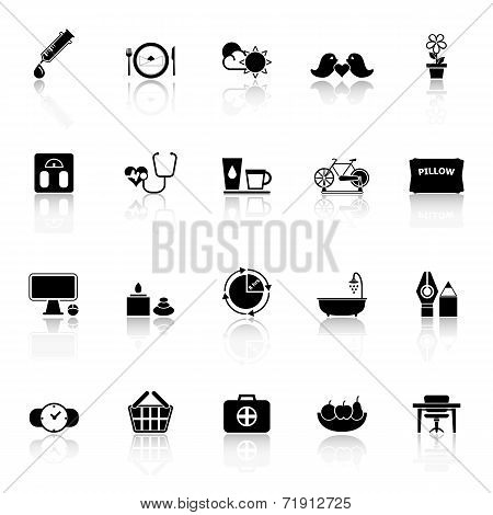 Health Behavior Icons With Reflect On White Background