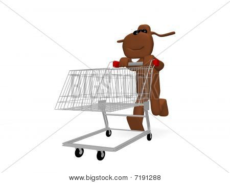 alışveriş sepeti ile köpek