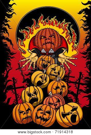Halloween Poster With Jack And Pumpkins