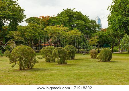 Grass Elephants in Lumpini park Bangkok Thailand
