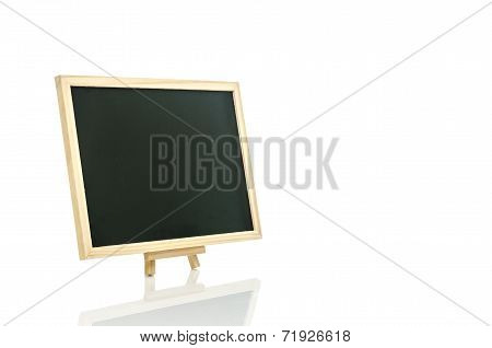 Black board and tripod on white background