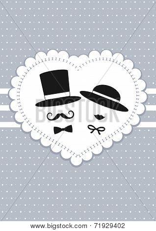 abstract vintage couple in a heart shape label