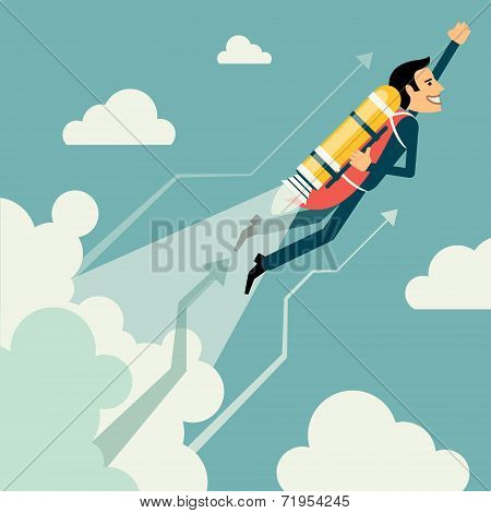 Flat style vector businessman growth and start up concept. New business banner. Graphic Design Edita